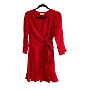 Tanya Taylor Wrap Mini Dress Red Silk